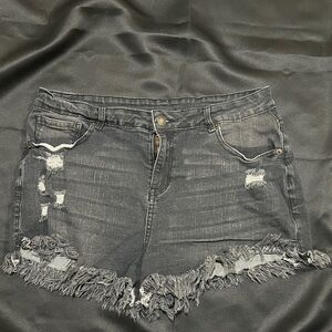 Distressed Black Denim Shorts